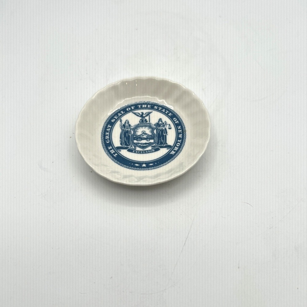 Syracuse China Trinket Dish Great Seal State Of New York White Blue Mario Cuomo
